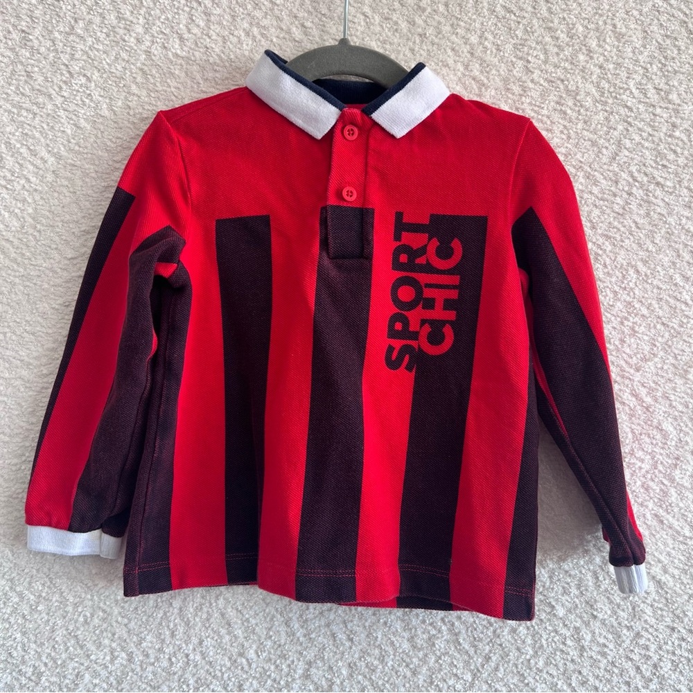 Jacadi Paris Kids Toddler Rugby Sport Chic Collared Polo‎ Shirt Red Size 3T